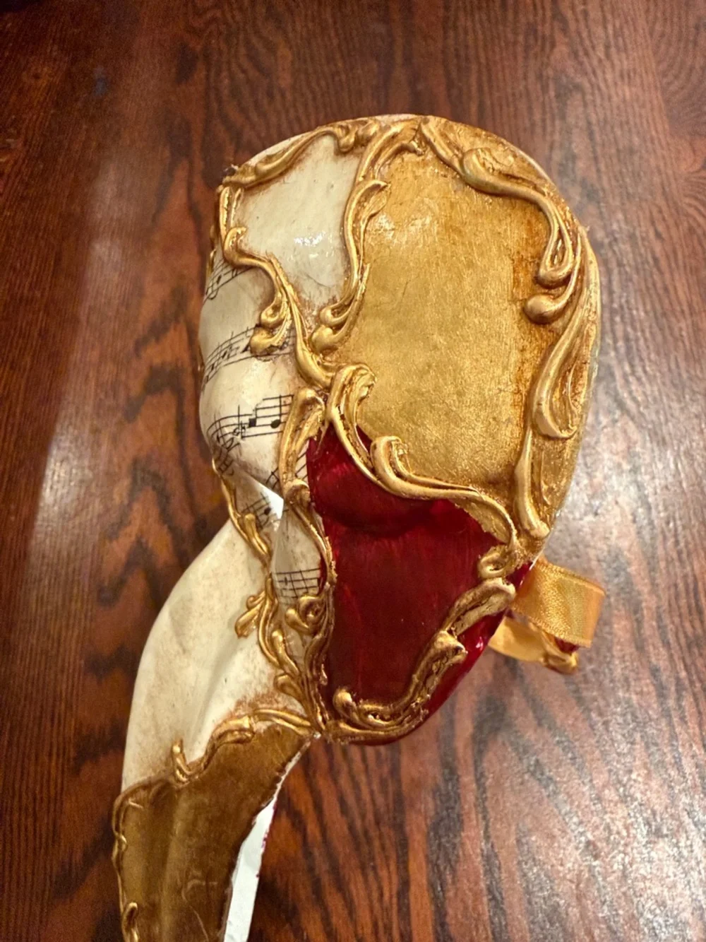 Venetian Plague Doctor Mask Gold Red Music Notes Masquerade Decor
